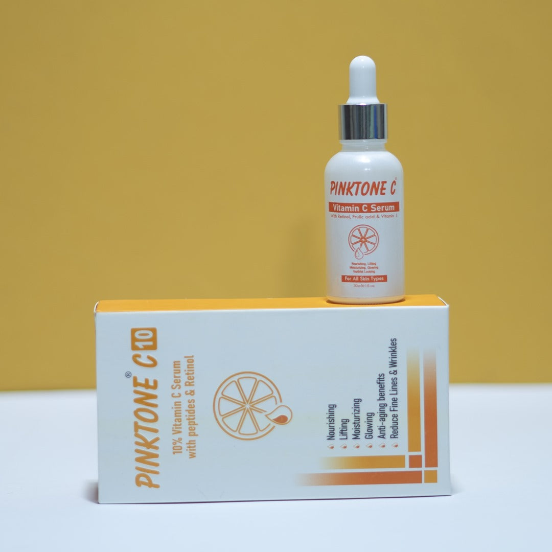 Pinktone C10 | 10% Vitamin C Serum with Peptides & Retinol | Anti-Aging, Lifting & Glowing Formula